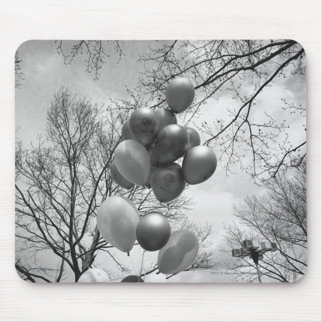 Bunch of balloons outdoors B&W low angle Mouse Mat (Front)