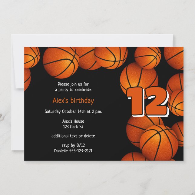bunch of basketballs girls boys birthday party invitation (Front)
