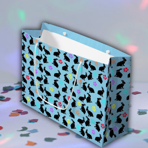Bunch of Black Silhouette Rabbits Flowers Blue Large Gift Bag