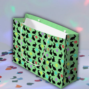 Bunch of Black Silhouette Rabbits Flowers Green Large Gift Bag