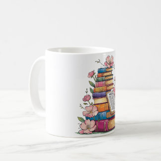 Bunch of Books with Blooming Flowers Coffee Mug