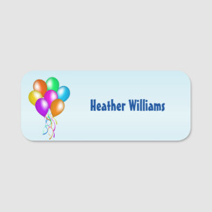 Bunch of Bright Different Colours Balloons Blue Name Tag