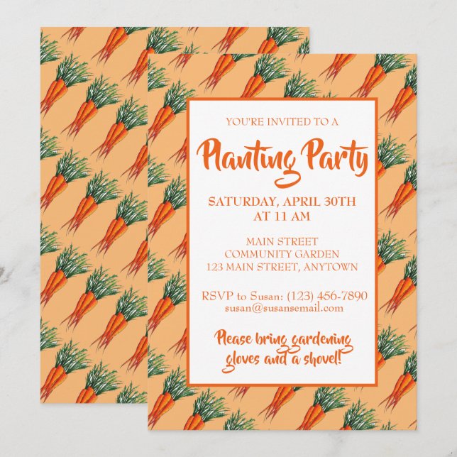 Bunch of Carrots Orange Vegetable Garden Party Invitation (Front/Back)