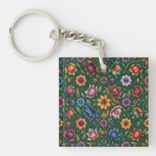 Bunch of colourful flowers on green key ring