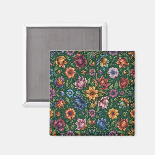 Bunch of colourful flowers on green magnet
