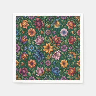 Bunch of colourful flowers on green napkin