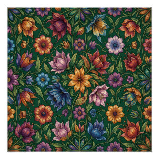 Bunch of colourful flowers on green poster