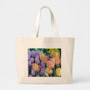 Bunch of colourful tulips large tote bag
