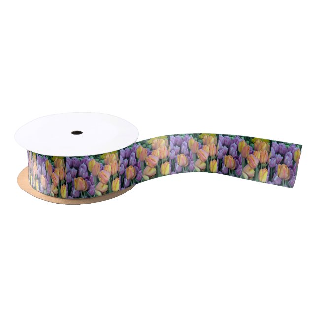 Bunch of colourful tulips satin ribbon (Spool)