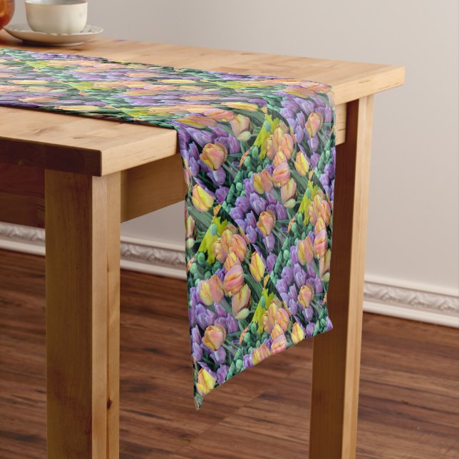 Bunch of colourful tulips short table runner (In Situ)
