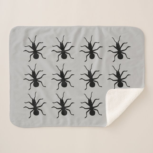 Bunch of Creepy Crawly Black Ants on Grey Sherpa Blanket (Front (Horizontal))