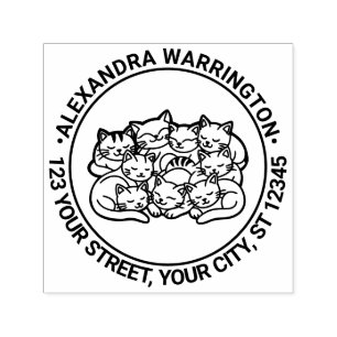 Bunch of Cute Sleeping Cats Name Return Address #2 Self-inking Stamp