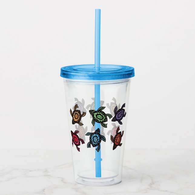 Bunch of Fantasy Colorful Turtles Abstract Shells Acrylic Tumbler (Front)