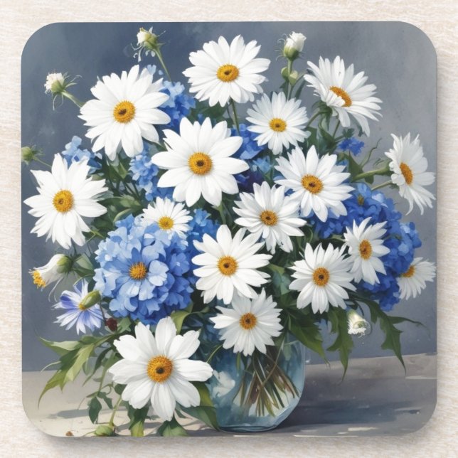 Bunch of Flowers Elegant Daisies Watercolor Coaster (Front)