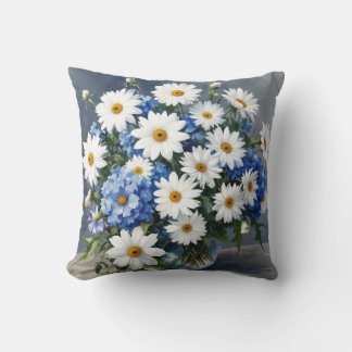 Bunch of Flowers Elegant Daisies Watercolor Cushion