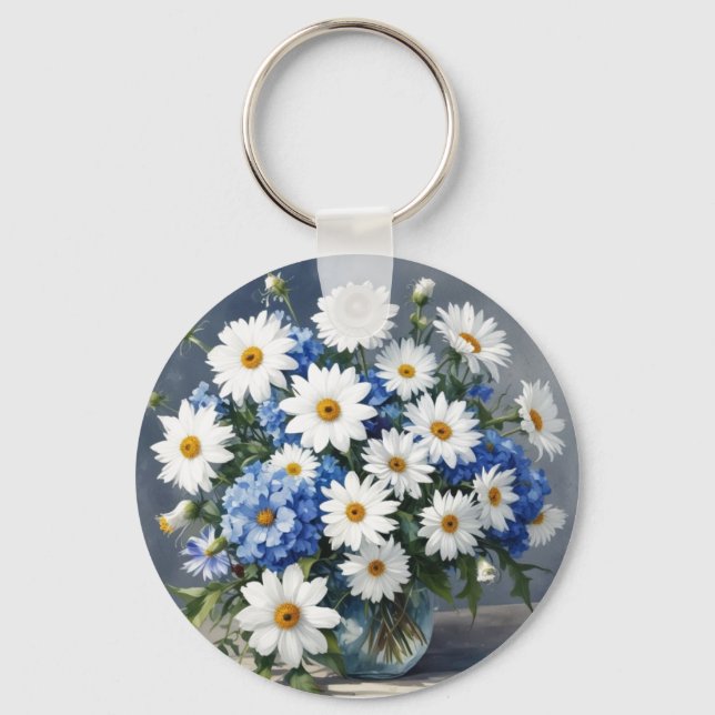 Bunch of Flowers Elegant Daisies Watercolor Key Ring (Front)