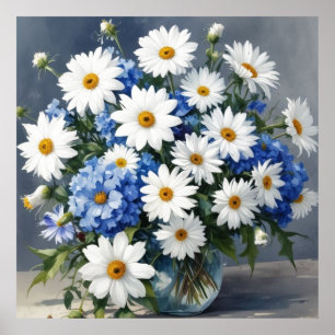 Bunch of Flowers Elegant Daisies Watercolor Poster