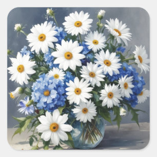 Bunch of Flowers Elegant Daisies Watercolor Square Sticker