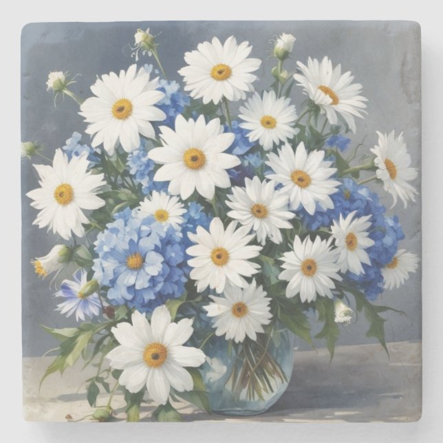 Bunch of Flowers Elegant Daisies Watercolor Stone Coaster (Front)