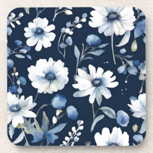 Bunch of Flowers Elegant Watercolor Blue Coaster