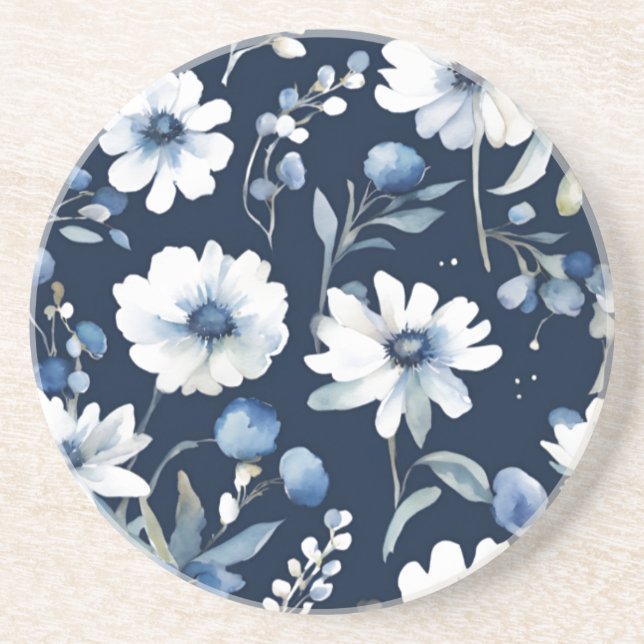 Bunch of Flowers Elegant Watercolor Blue Coaster (Front)