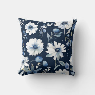 Bunch of Flowers Elegant Watercolor Blue Cushion