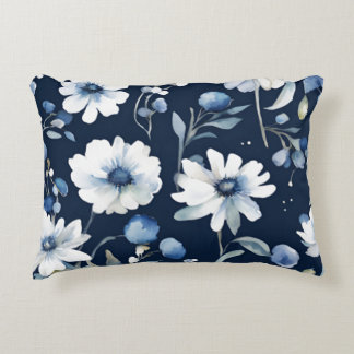 Bunch of Flowers Elegant Watercolor Blue Decorative Cushion