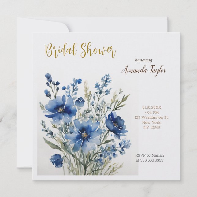 Bunch of Flowers Elegant Watercolor Bridal Shower Invitation (Front)