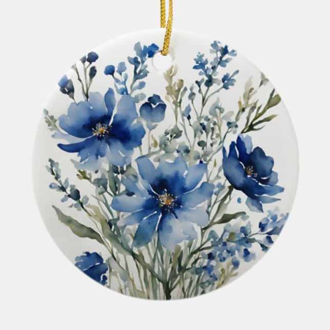 Bunch of Flowers Elegant Watercolor Ceramic Tree Decoration (Front)