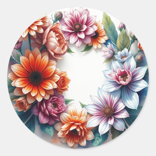 Bunch of Flowers Elegant Watercolor Classic Round Sticker (Front)