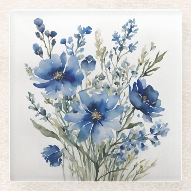 Bunch of Flowers Elegant Watercolor Glass Coaster (Front)