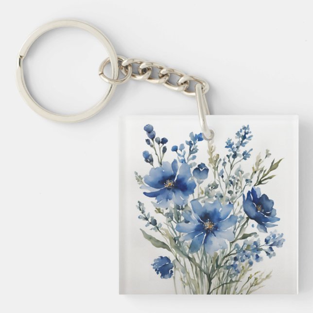 Bunch of Flowers Elegant Watercolor Key Ring (Front)