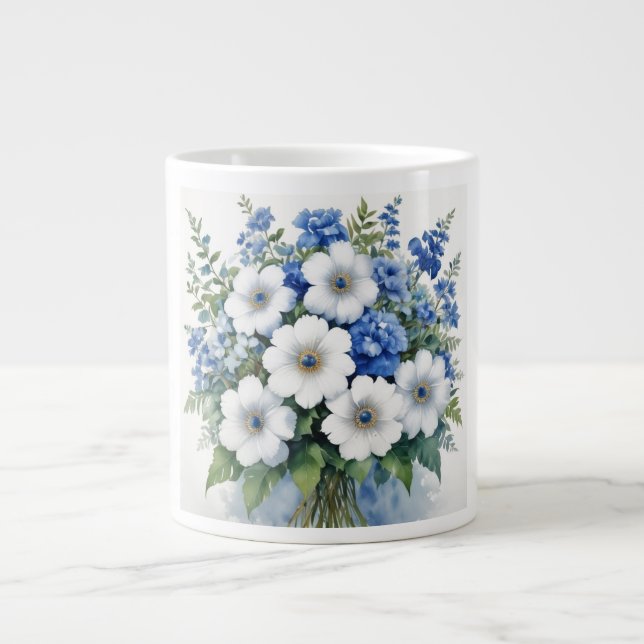 Bunch of Flowers Elegant Watercolor Large Coffee Mug (Front)