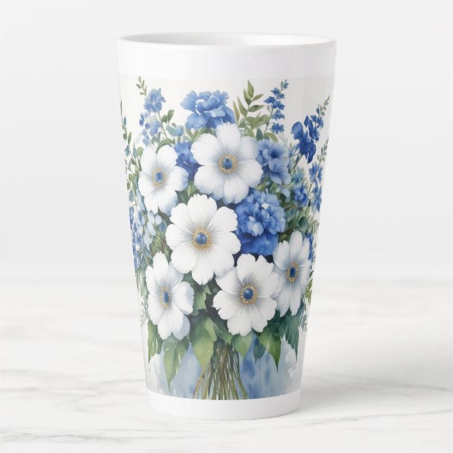 Bunch of Flowers Elegant Watercolor Latte Mug (Front)