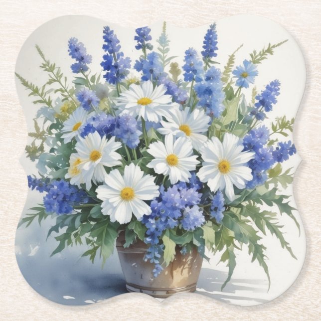 Bunch of Flowers Elegant Watercolor Paper Coaster (Front)