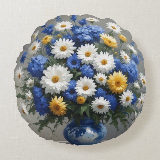 Bunch of Flowers Elegant Watercolor Round Cushion (Front)