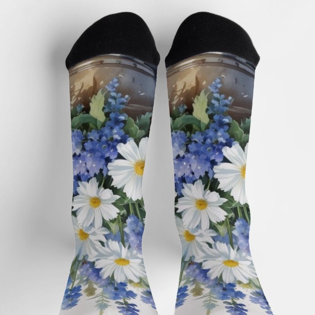 Bunch of Flowers Elegant Watercolor Socks (Top)