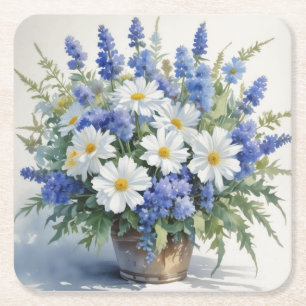 Bunch of Flowers Elegant Watercolor Square Paper Coaster