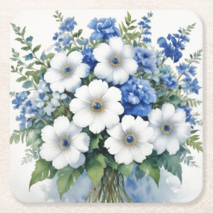 Bunch of Flowers Elegant Watercolor Square Paper Coaster
