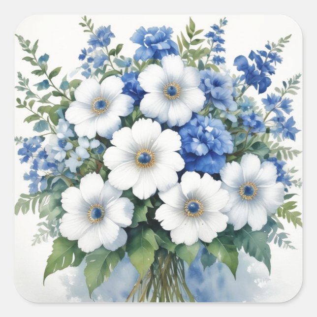Bunch of Flowers Elegant Watercolor Square Sticker (Front)