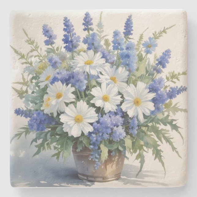 Bunch of Flowers Elegant Watercolor Stone Coaster (Front)