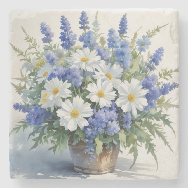 Bunch of Flowers Elegant Watercolor Stone Coaster (Front)