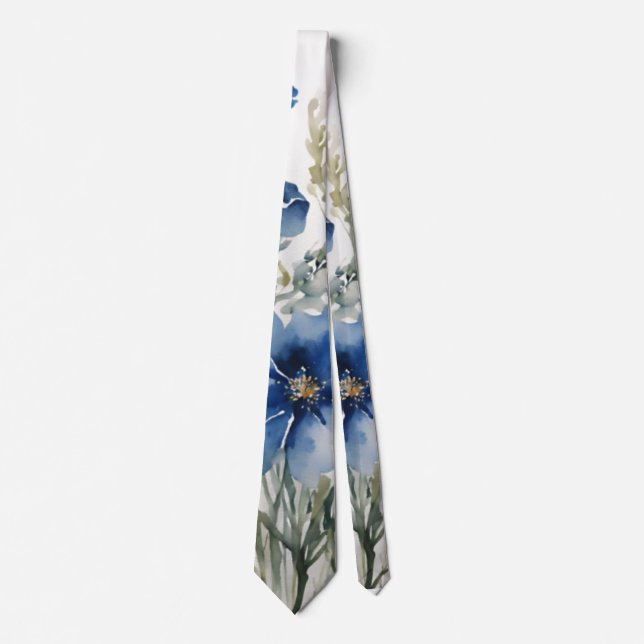 Bunch of Flowers Elegant Watercolor Stylish Blue Tie (Front)