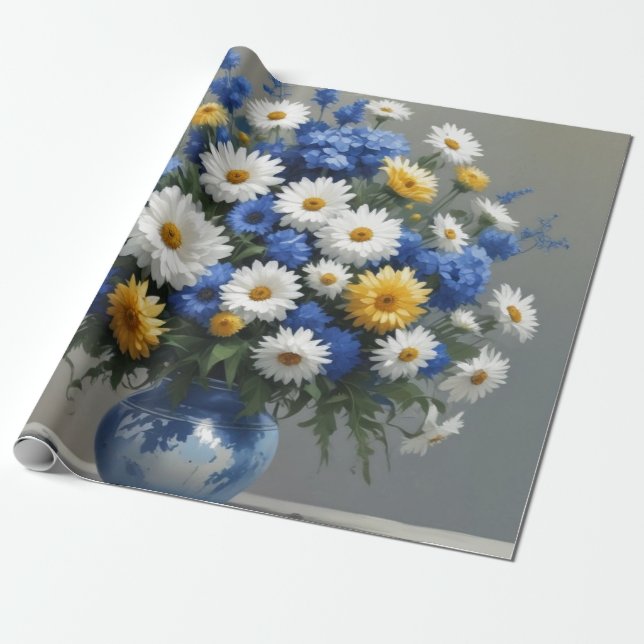 Bunch of Flowers Elegant Watercolor Wrapping Paper (Unrolled)
