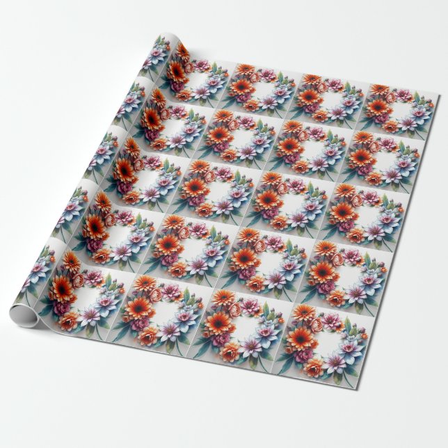 Bunch of Flowers Elegant Watercolor Wrapping Paper (Unrolled)
