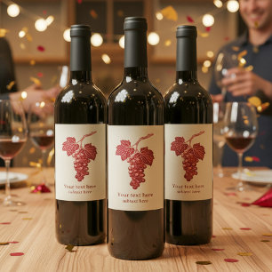 Bunch of grapes and vine leaf, burgundy wine label