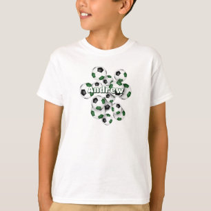 bunch of green black soccer balls kids name T-Shirt