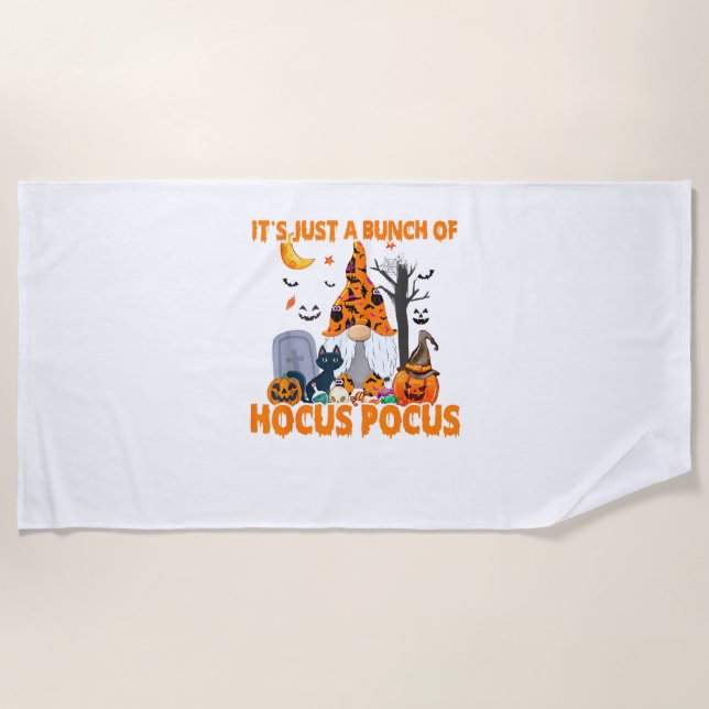Bunch of Hocus Pocus Pumpkin Gnome Bats Scary Cat  Beach Towel (Front)