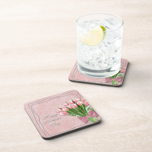 Bunch of Pink Tulips mother's Day Coaster
