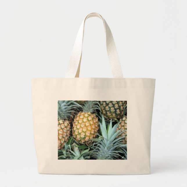 Bunch of Tropical Hawaiian Pineapples Large Tote Bag (Front)